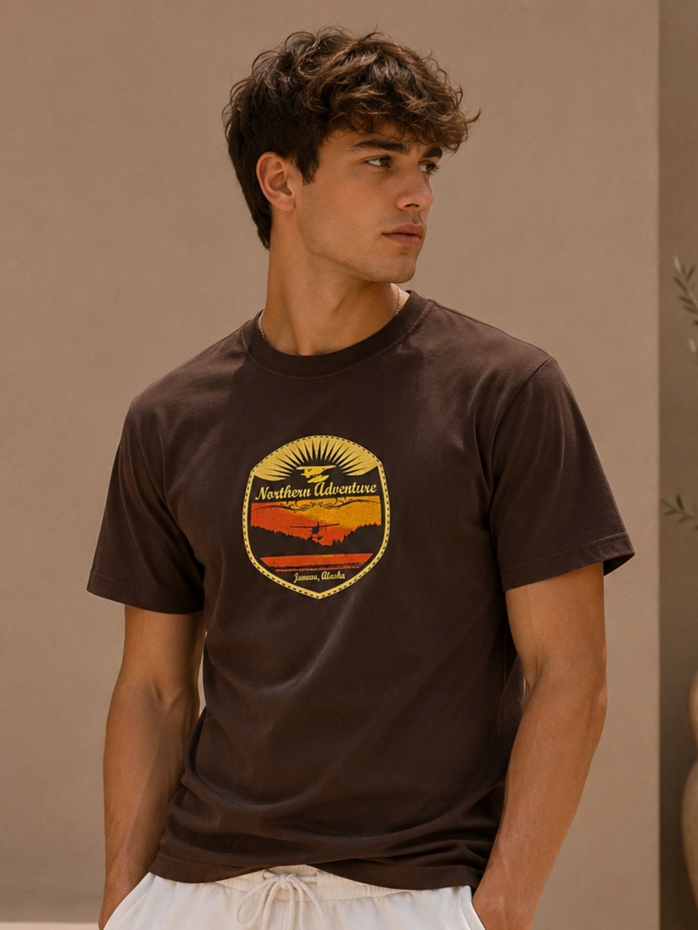 Vintage Juneau, Alaska Northern Adventure Floatplane Brown Tee Size Large
